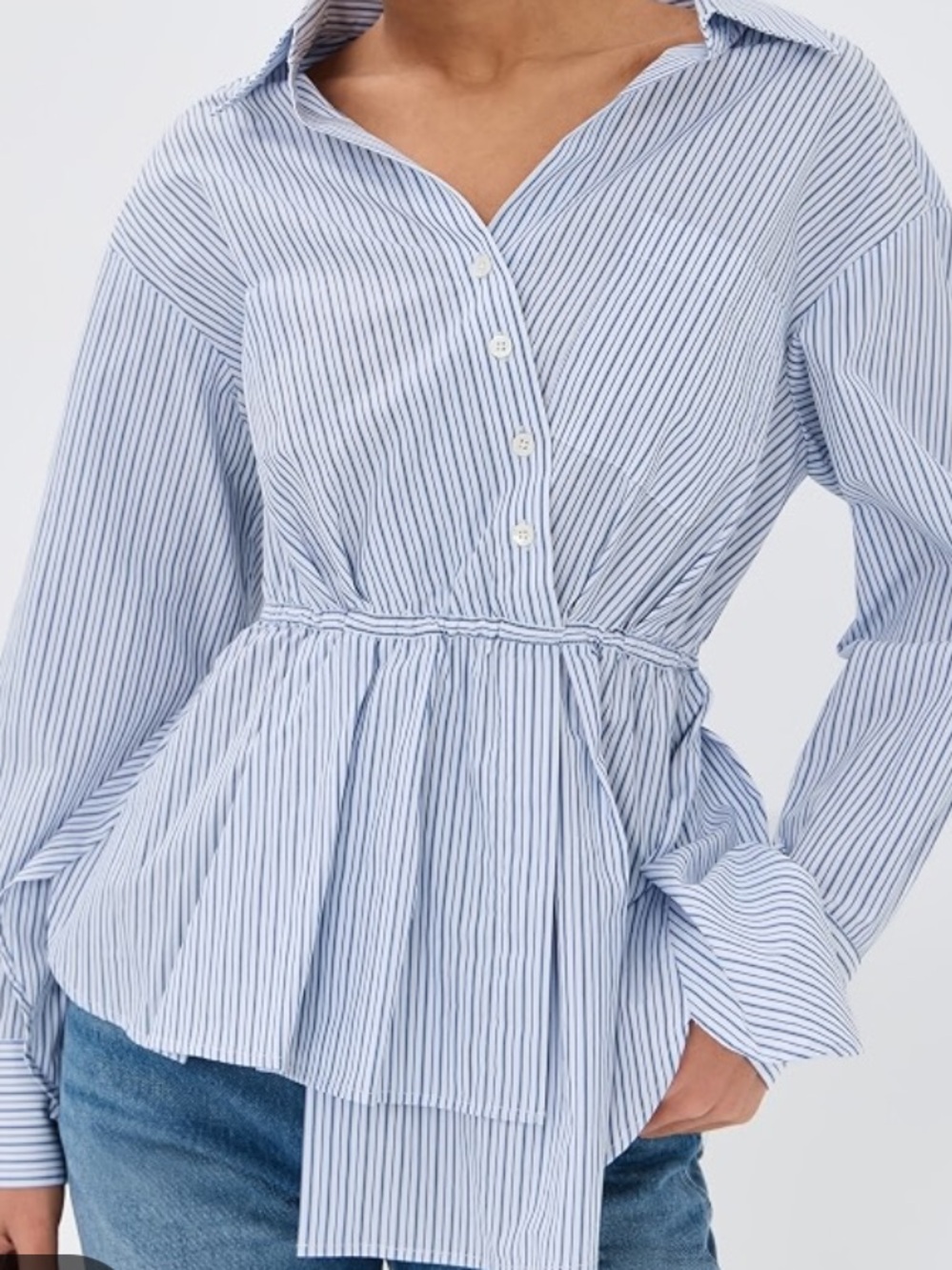 Rosie Assoulin NWTLight Blue and White Striped Peplum Button-Down Top M